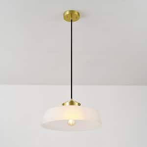60-Watt 1-Light Brass Shaded Pendant Light with Frosted Glass Shade