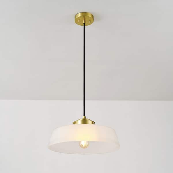 Globe Electric 60-Watt 1-Light Brass Shaded Pendant Light with Frosted Glass Shade