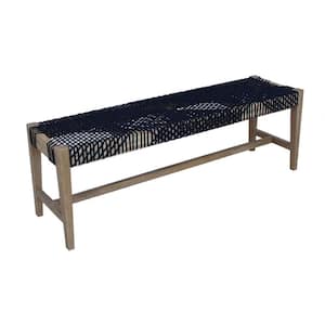 Sorrel Weathered Wash and Dark Navy Bench with Woven Rope Seat (18.5 in. H x 53.5 in. W x 14.5 in. D)