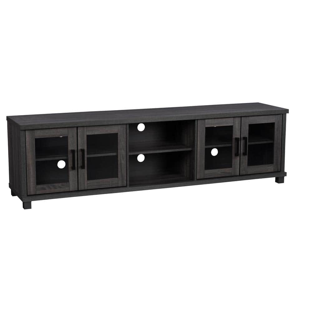 Fremont 84" Dark Gray Engineered Wood TV Stand with Glass Cabinets