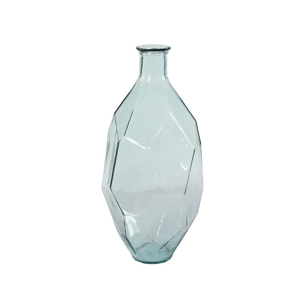 Clear Aquamarine Geometric Recycled Glass Decorative Vase, 23"