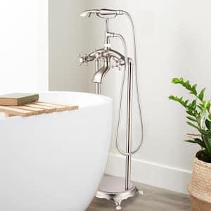 3-Handle Luxury Claw Foot Freestanding Tub Faucet in Brushed Nickel