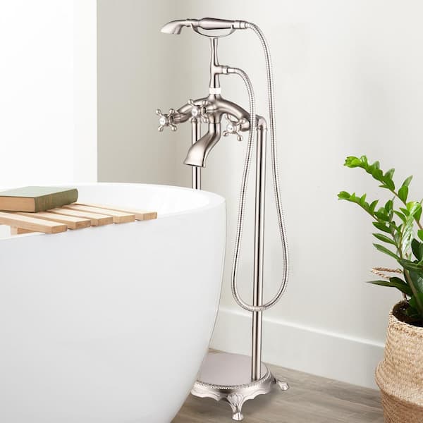 3-Handle Luxury Claw Foot Freestanding Tub Faucet in Brushed Nickel