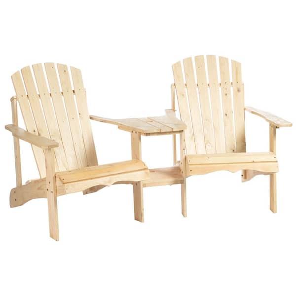 Unbranded Natural Wood Adirondack Chair for 2, Outdoor Fire Pit Chair Set with Table and Umbrella Hole, for Deck, Lawn, Pool
