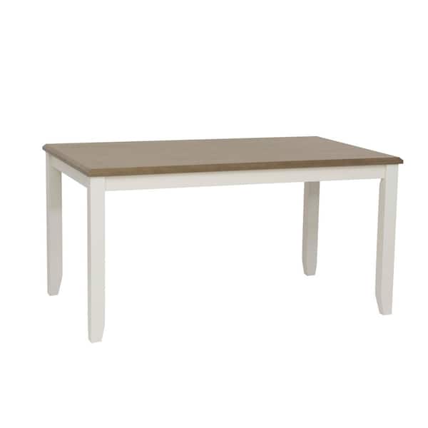 Twyla Vanilla White and Taupe Wood 60 in. 4-Leg Dining Table Seats 6