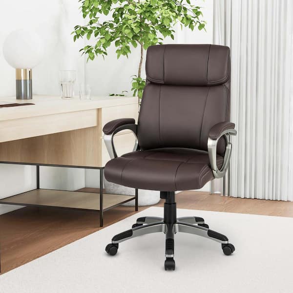 Costway PU Leather Faux Leather Armrests Adjustable Height Ergonomic Executive Chair in Brown