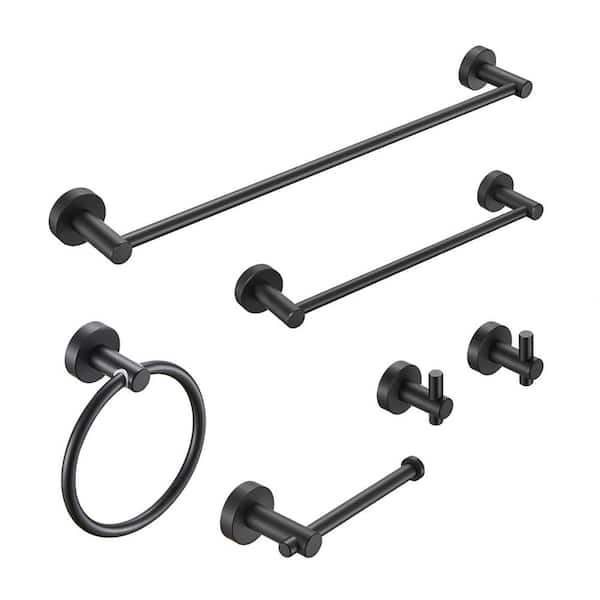 Zeus & Ruta 6-Piece Bath Hardware Set with Towel Bar/Rack in Matte Black