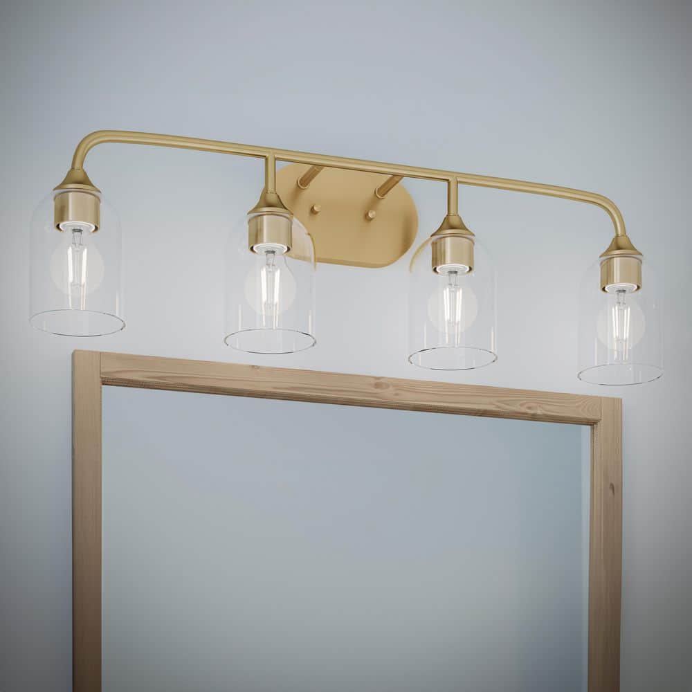 Ilia 31 In. 4-Light Brushed Gold Transitional Bath Vanity Light with Clear Glass Shades price history on PriceWatchPro
