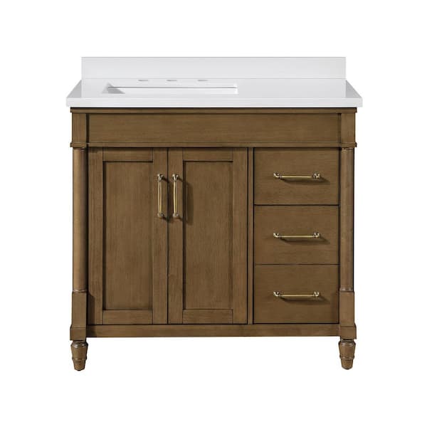 Salisbury 36 in. Single Sink Almond Latte Bath Vanity with White Engineered Marble Top