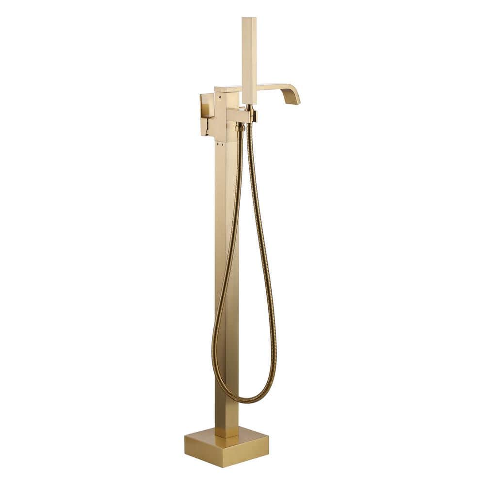 Gold Single Handle Floor Mounted Tub Filler with Handshower