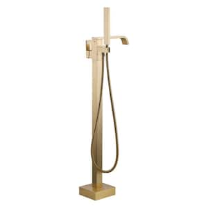 Single Handle Floor Mounted Freestanding Tub Filler with Diverter and Handshower in Gold