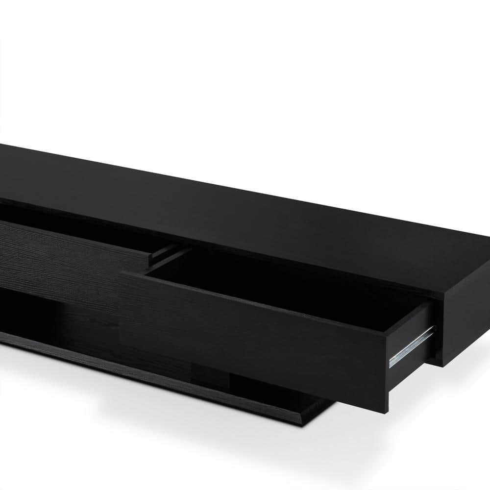 Black Veneer Double Pedestal TV Stand with Cabinet