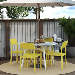 Novogratz Poolside Chandler Bright Yellow Stacking Resin Outdoor Dining Chair (4-Pack)