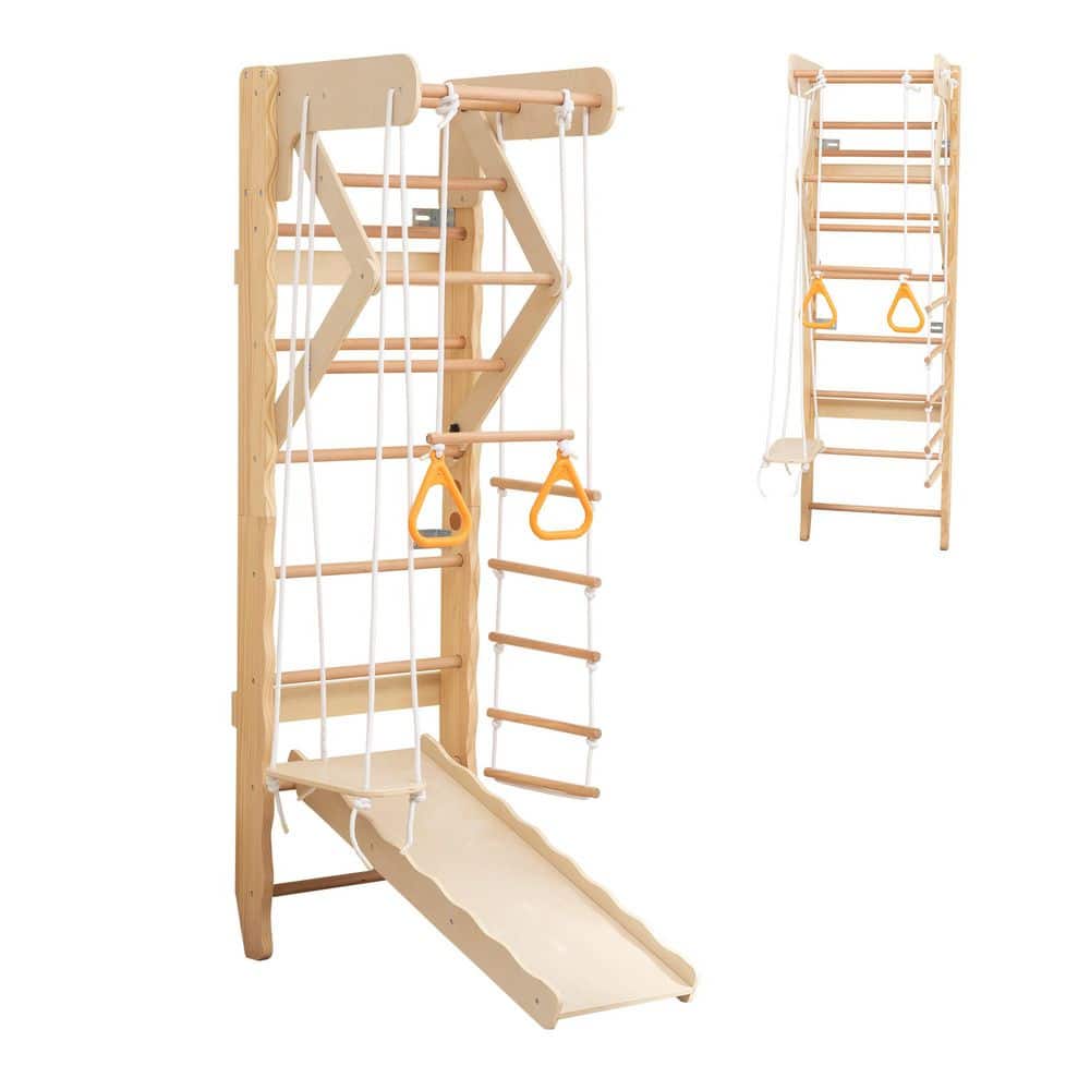 6-in-1 Swedish Ladder Wall Gym,Indoor Kids Playground with Swing, Rope Ladder, Pull-Up Bar,Slide,Gymnastic Rings.Playset price history on PriceWatchPro