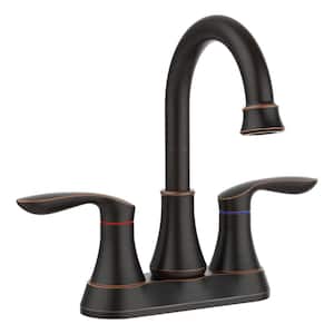 4 in. Centerset Double Handle 360° High Arc Bathroom Faucet with Drain Kit and Pop-up Drain in Oil Rubbed Bronze