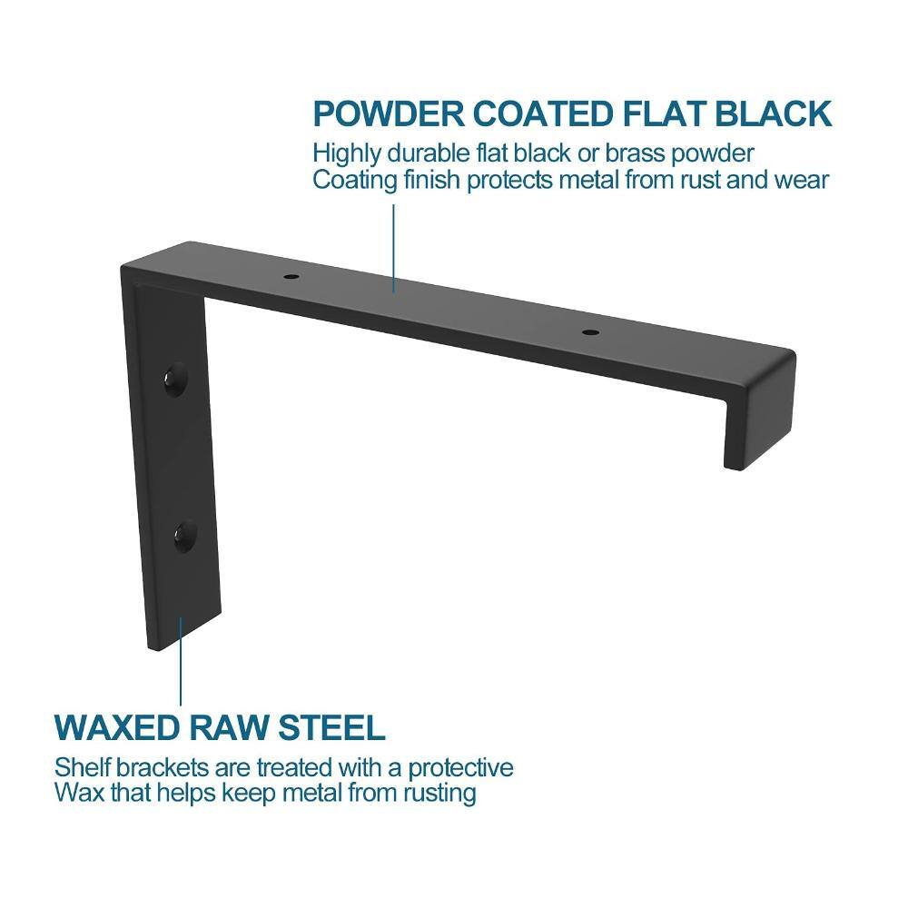 Powder coated black shelf bracket with waxed raw steel.