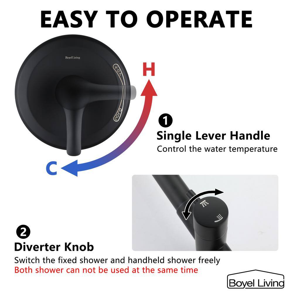 Matte Black Dual Head Rain Shower System with Handheld