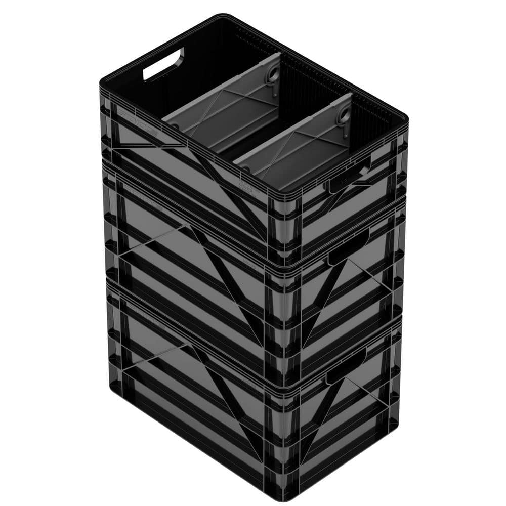 Crate Basic Pack 2 Full-Size and 1 Half-Size Heavy Duty Stackable Storage Bins with Dividers Black price history on PriceWatchPro