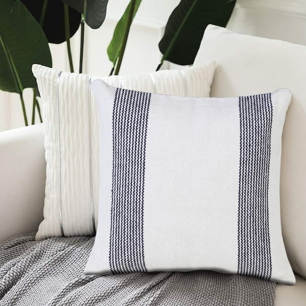 Buy Indoor/Outdoor Patio Lane Farmhouse Ticking Indigo - 18x18 Vertical  Stripes Throw Pillow