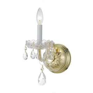 Traditional 5 in. Crystal 1-Light Polished Brass Wall Sconce