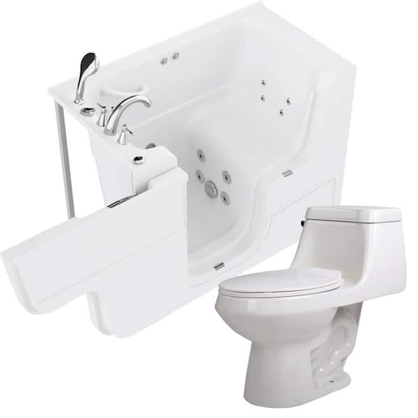 Wheelchair Accessible 53 in. Walk-In Whirlpool Bathtub in White with 1.28 GPF Single Flush Toilet