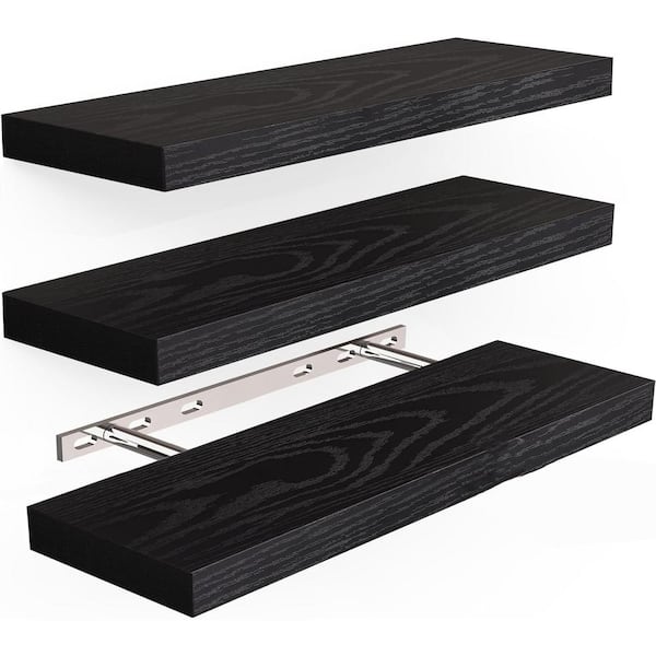 Unbranded 16 in. W x 6.7 in. D Black Decorative Wall Shelf (Set of 3)