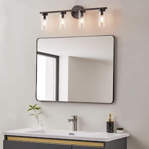 26.4 in. 4-light Bronze Bathroom Vanity Light Wall Sconce with Clear Glass Shade