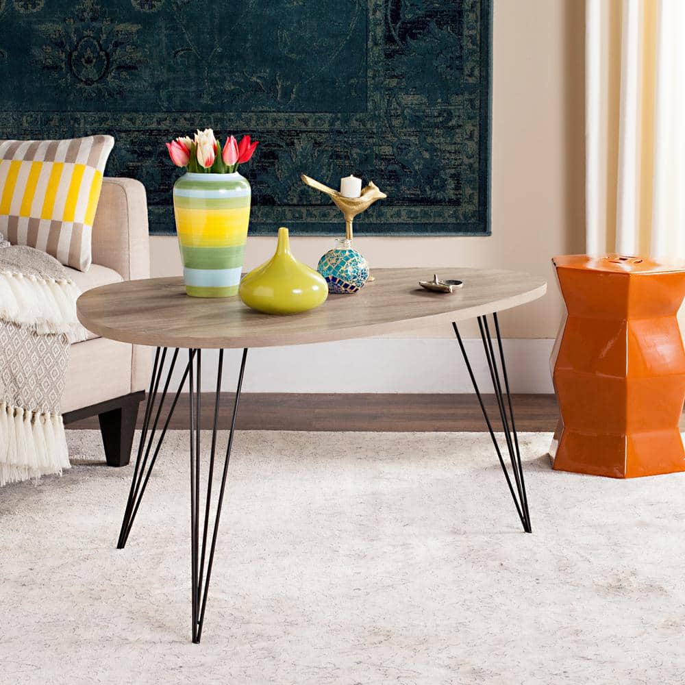 Transitional Triangular Light Beige Wood Coffee Table - 38"