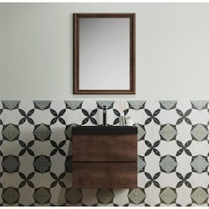 Angela 24 in. W x 18.7 in. D x 20.5 in. H Wall Hung Bath Vanity in Rosewood with Black Quartz Sand Solid Surface Top