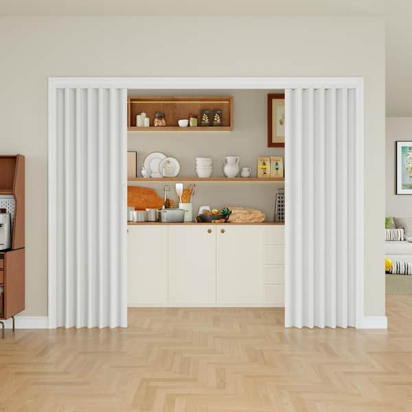 Blackout Door 96 in. x 80 in. White Vinyl PVC Accordion Door, Interior Folding Doors for Closet with Hardware Kit
