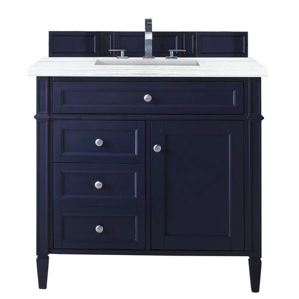 James Martin Vanities Brittany 36 in. W x 23.5 in.D x 34 in. H Single Bath Vanity in Victory Blue with Solid Surface Top in Arctic Fall