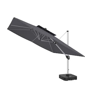 11FT Patio Umbrella Outdoor Square Double Top Umbrella in Drak Gray (with Base)