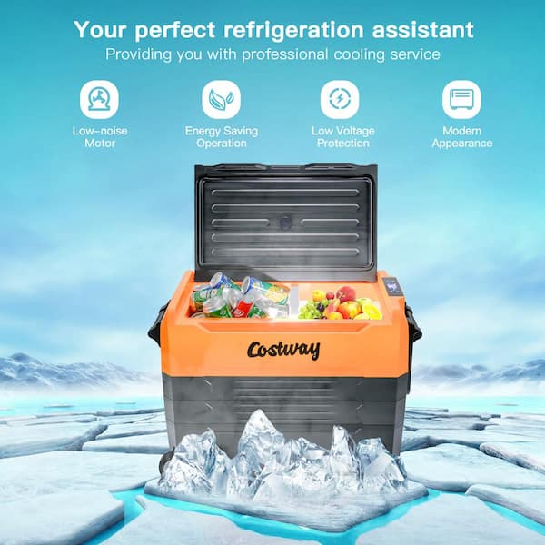 Costway 58 Quarts Car Refrigerator Portable RV Freezer Dual Zone w/ Wheel  Orange