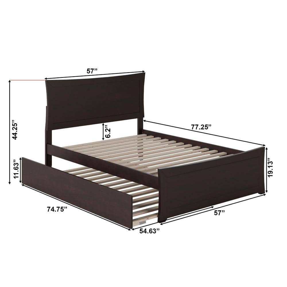 Espresso Full Platform Bed with Trundle and Slats