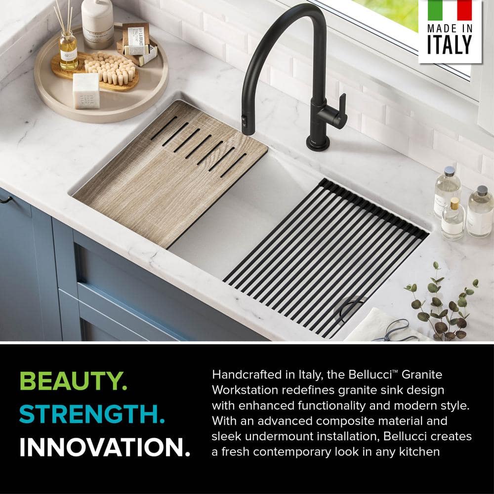 Bellucci White Quartz Composite Undermount Kitchen Sink with Accessories