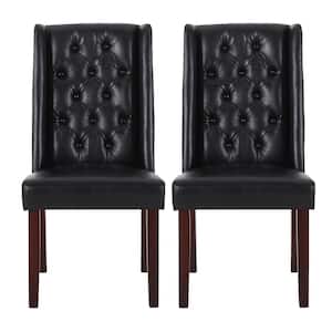 Cordella Midnight Black Tufted Faux Leather Dining Chairs (Set of 2)