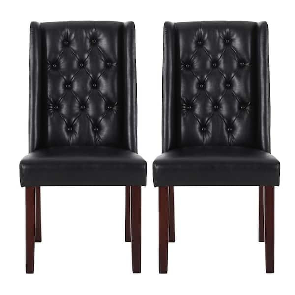Noble House Cordella Midnight Black Tufted Faux Leather Dining Chairs (Set of 2)