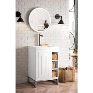 Alicante 23.6 in. W x 18.3 in. D x 35.5 in. H Bath Vanity in Glossy White with White Glossy Resin Top