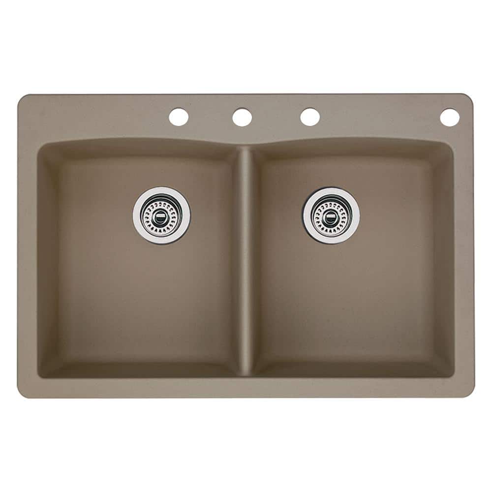 Diamond Dual-Mount Granite 33 in. 4-Hole 50/50 Double Bowl Kitchen Sink in 