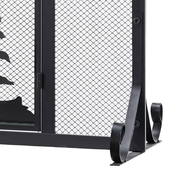 Vanity Art Ravenna Black Iron 1-Panel Fireplace Screen with Decorative Filigree