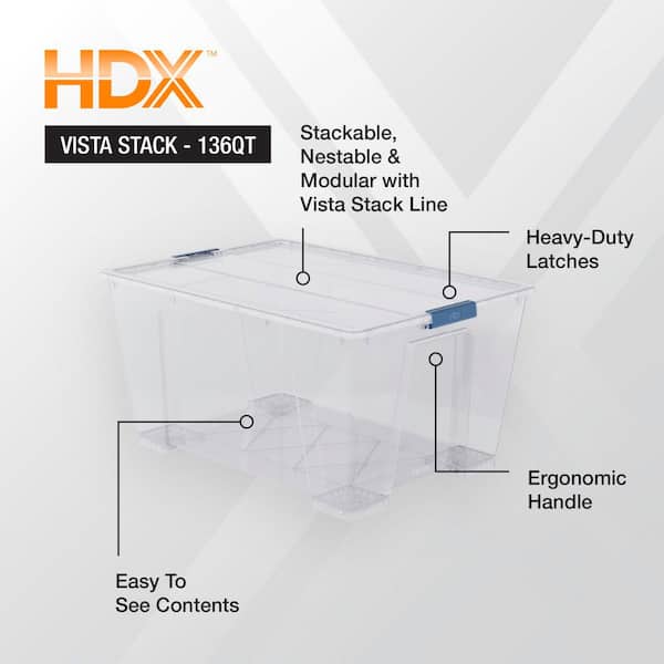 HDX 136 qt. Clear Latching Vista Stack Storage Tote 999-VS-136-HDX