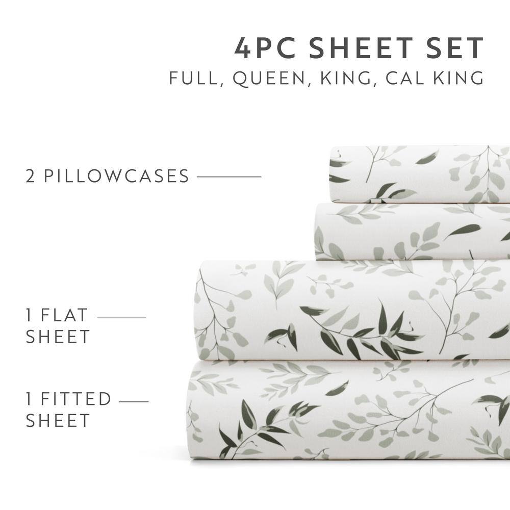 California King Ivory Floral Microfiber Wrinkle Proof Sheet Set
