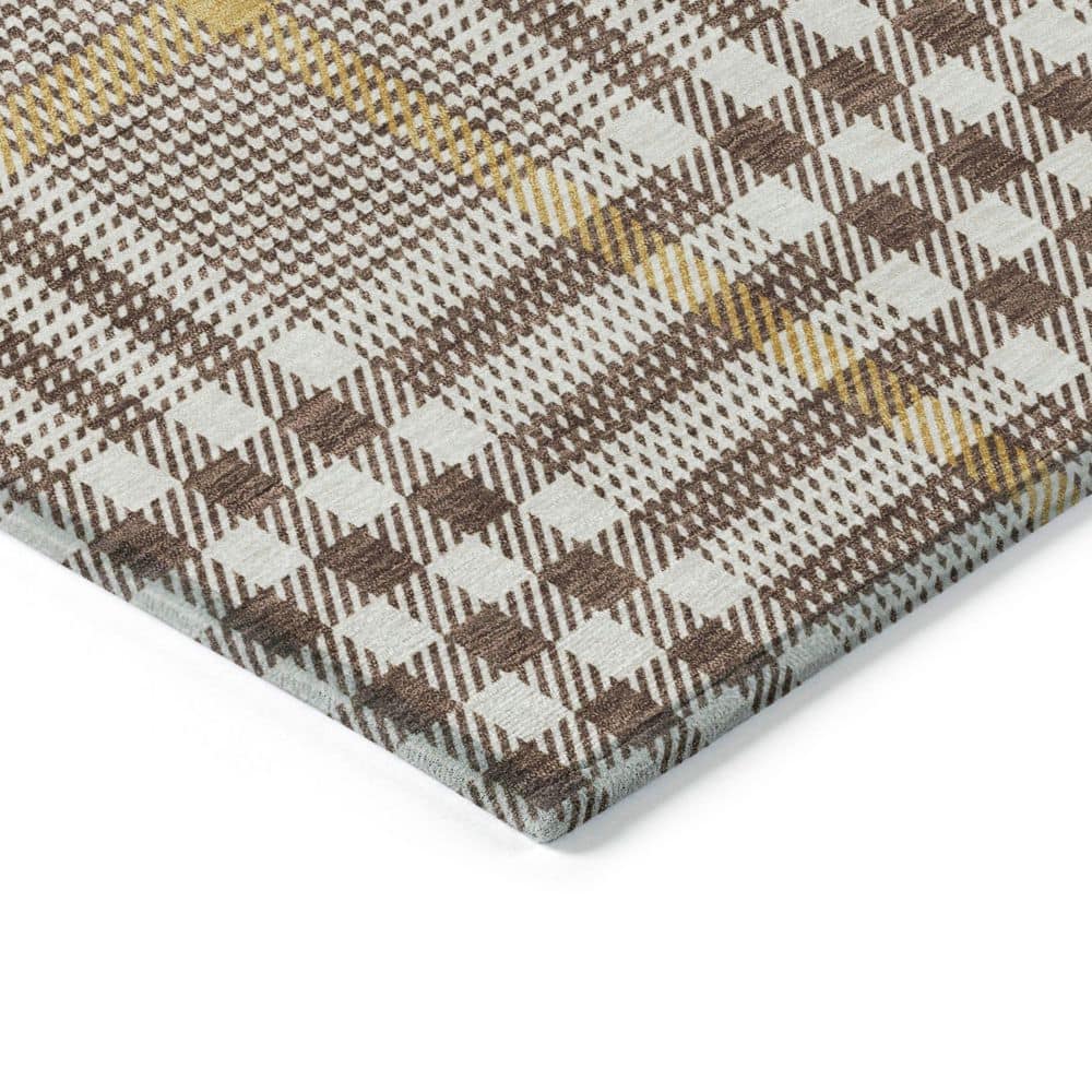 Brown Plaid Synthetic Washable Rectangular Area Rug 30" x 20"