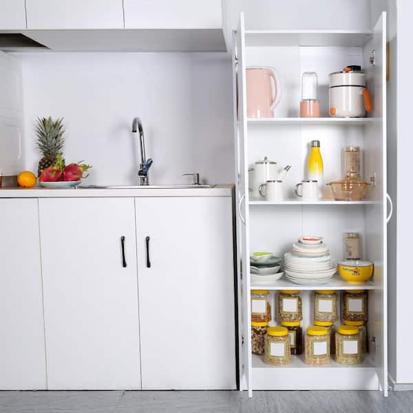 Kitchen Pantry Cabinet 60 in. Tall Food Pantry Storage Cabinet with 3 Shelves(2 Adjustable) Freestanding Storage Cabinet