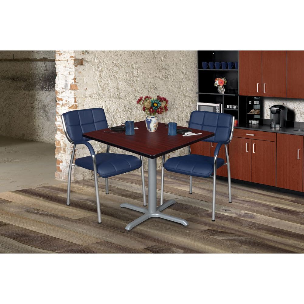 Cain 42 in. Mahogany Top Square X-Base Breakroom Table Desk, Grey Legs
