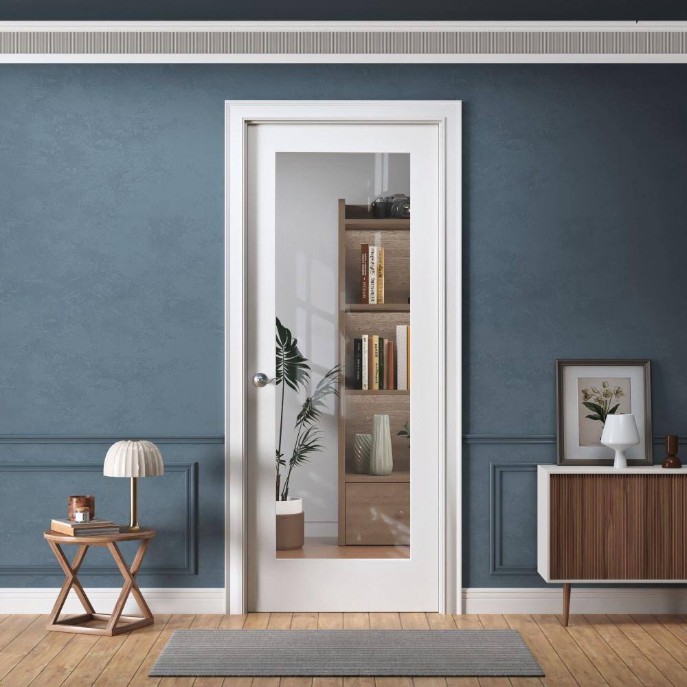28 in. x 96 in. Ready-to-Prehung 1-Lite Clear Glass Solid Core White Primed Single Interior Door with Jamb Kit price history on PriceWatchPro