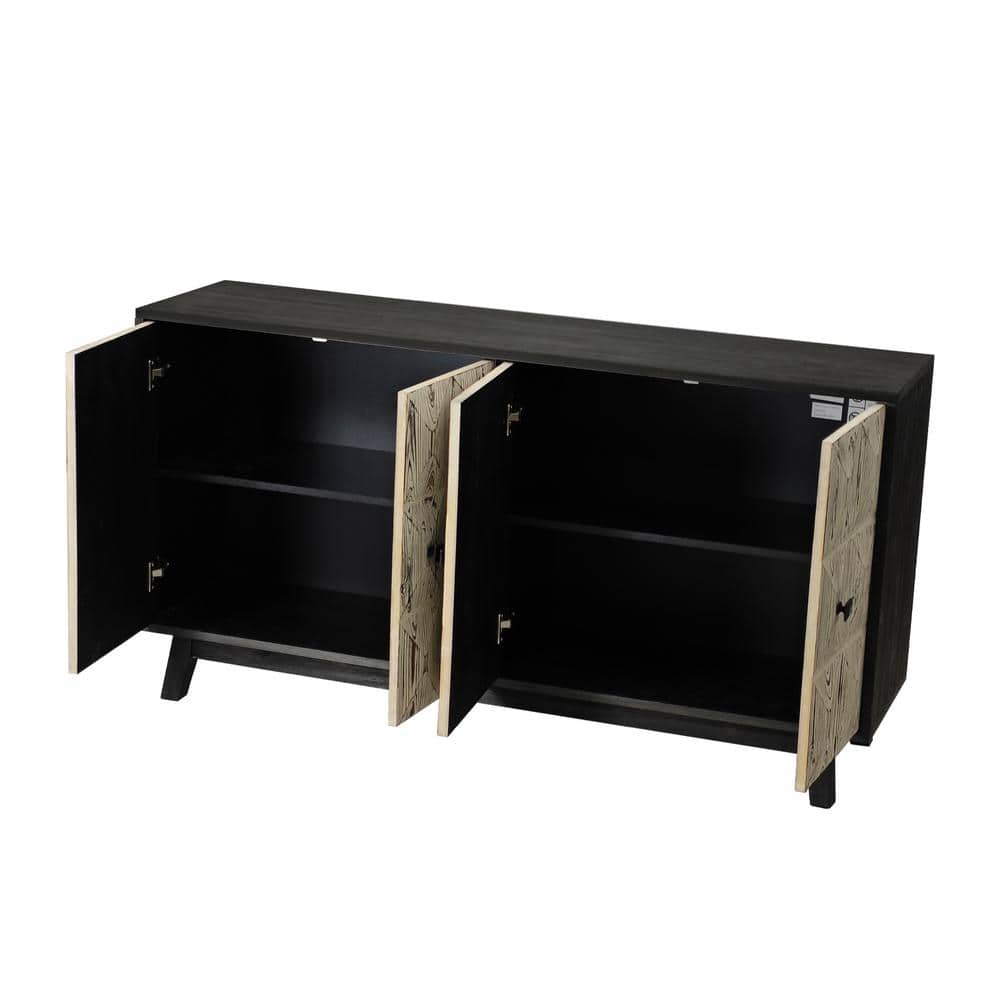 59.84 in. Black and White Elm Wood Vintage Sideboard Cabinet