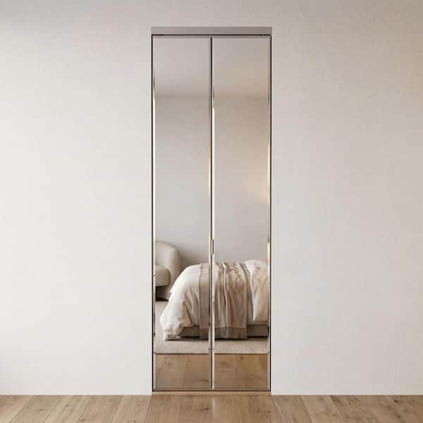 36 in. x 80 in. Beveled Edge Mirror Solid Core MDF Interior Closet Bi-Fold Door with Chrome Trim