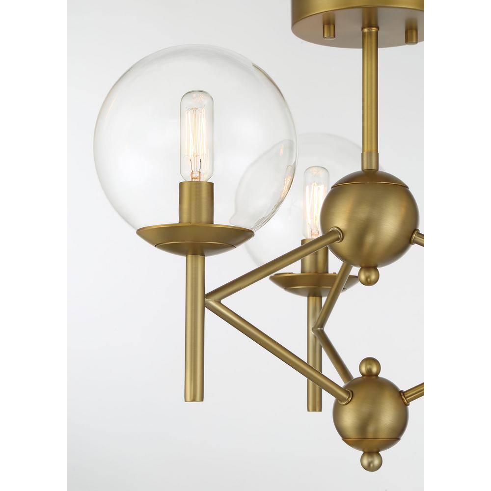 Soft Brass 3-Light Globe Chandelier with Clear Glass Shades