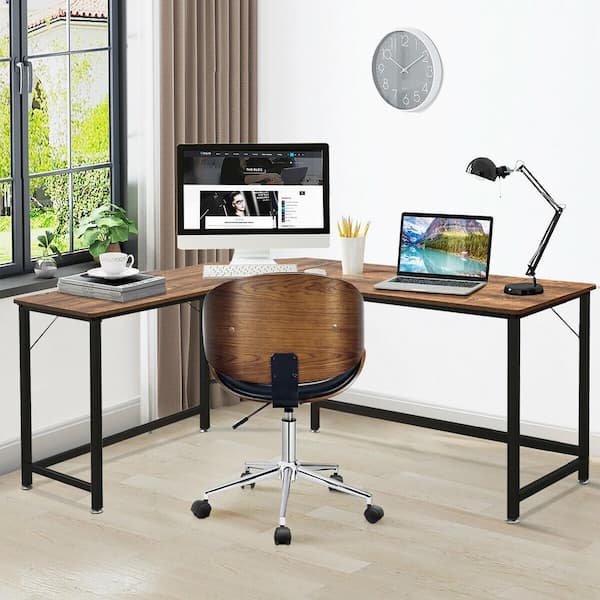 Computer Gaming Brown Laptop Table L Shaped Corner Workstation Home Office Desk 